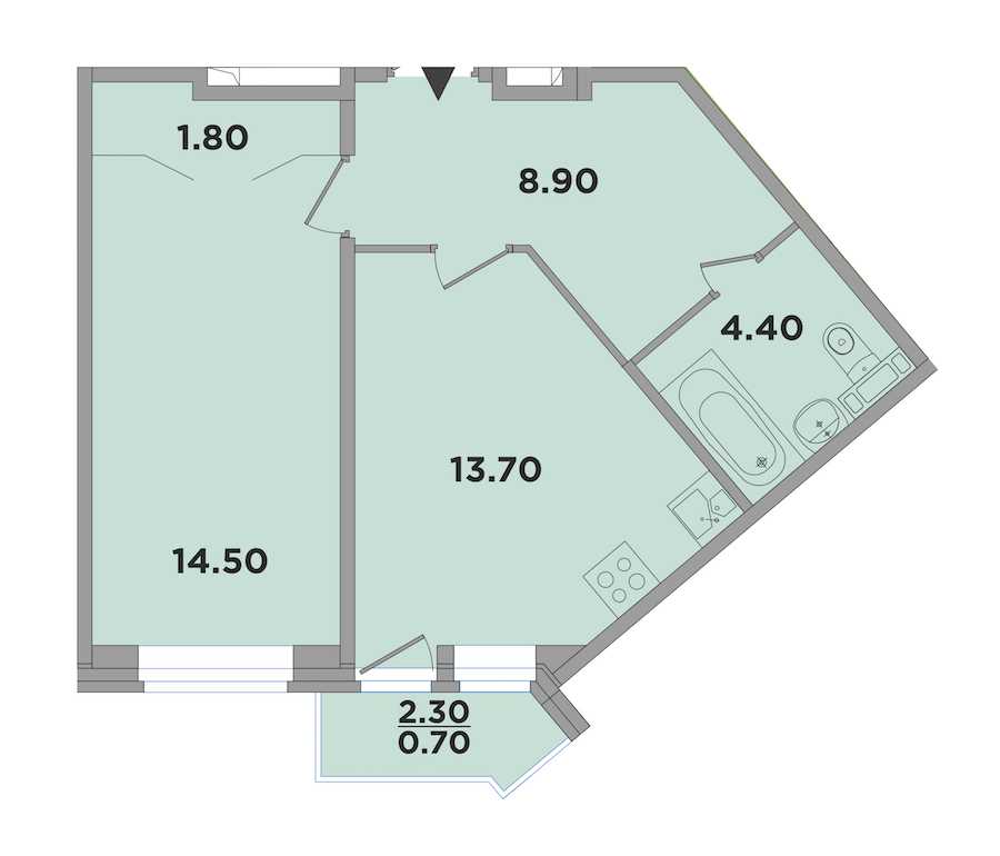 Однокомнатная квартира в : площадь 43.3 м2 , этаж: 2 - 4 – купить в Санкт-Петербурге